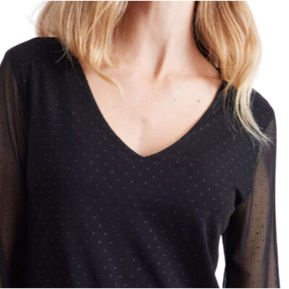 Polera De Malla Estampada Con Forro negra