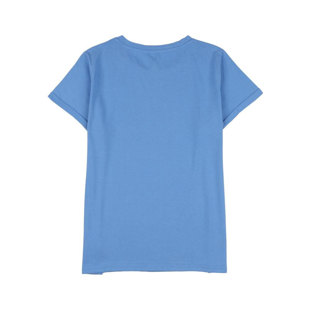 Polera Estampada Manga Corta Cuello Redondo Mujer celeste oscuro