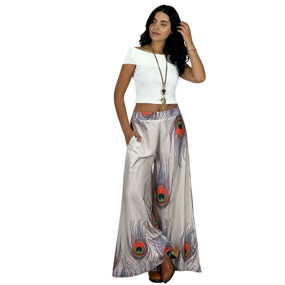 Palazzo Estampado Boho Beige Viscosa