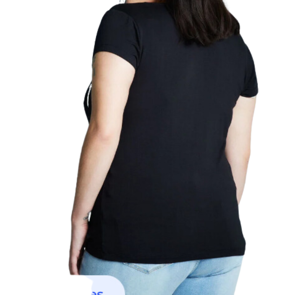 Polera Básica Escote Redondo Estampado Negro