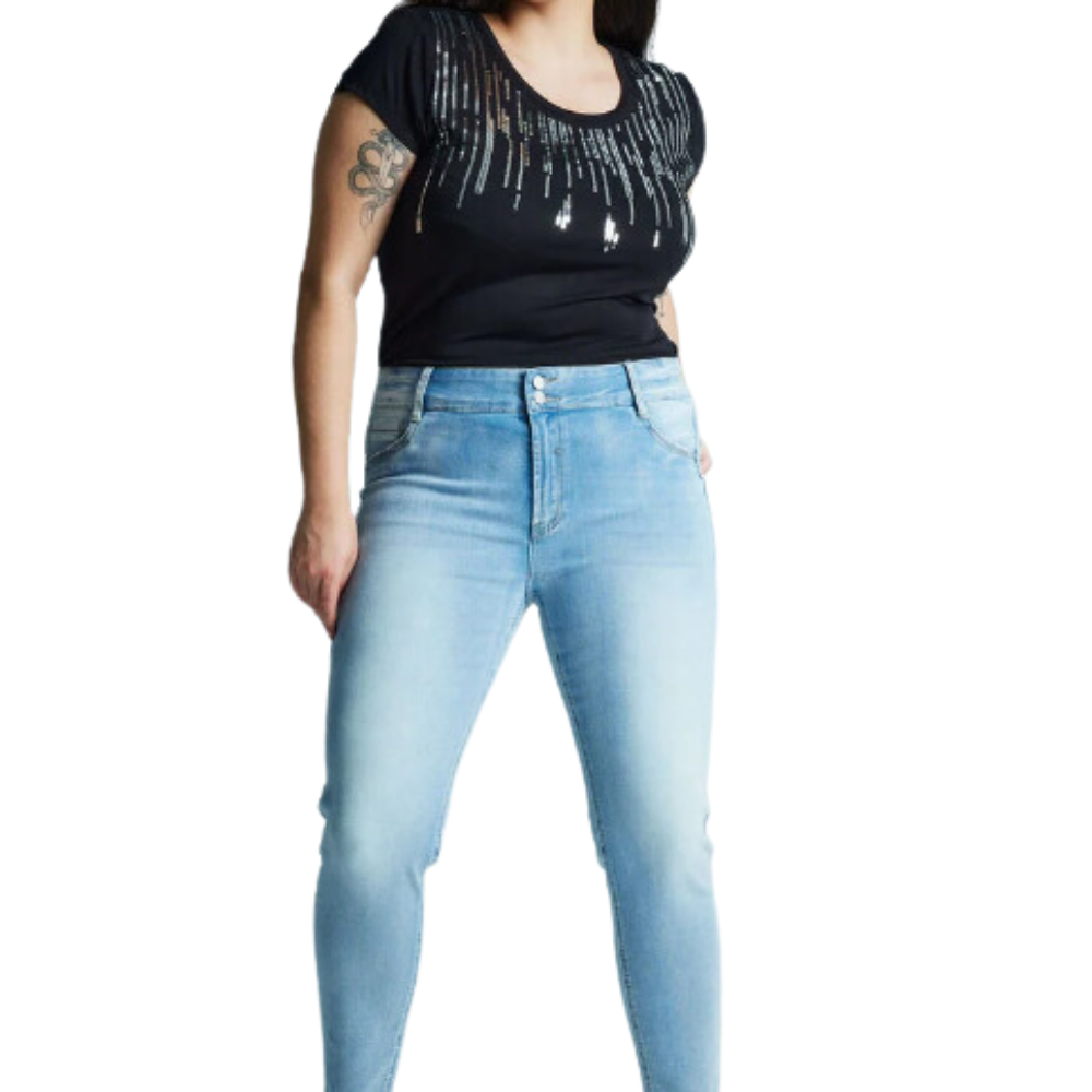 Polera Básica Escote Redondo Estampado Negro