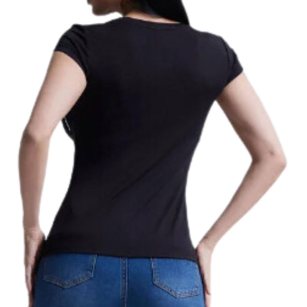 Polera Básica Escote Redondo Estampado Negro