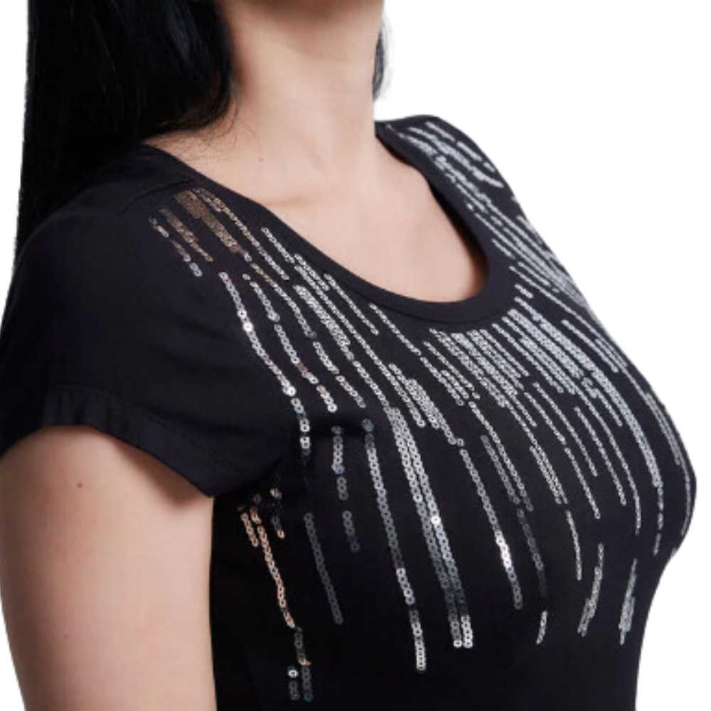 Polera Básica Escote Redondo Estampado Negro