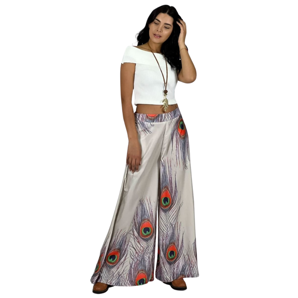 Palazzo Estampado Boho Beige Viscosa