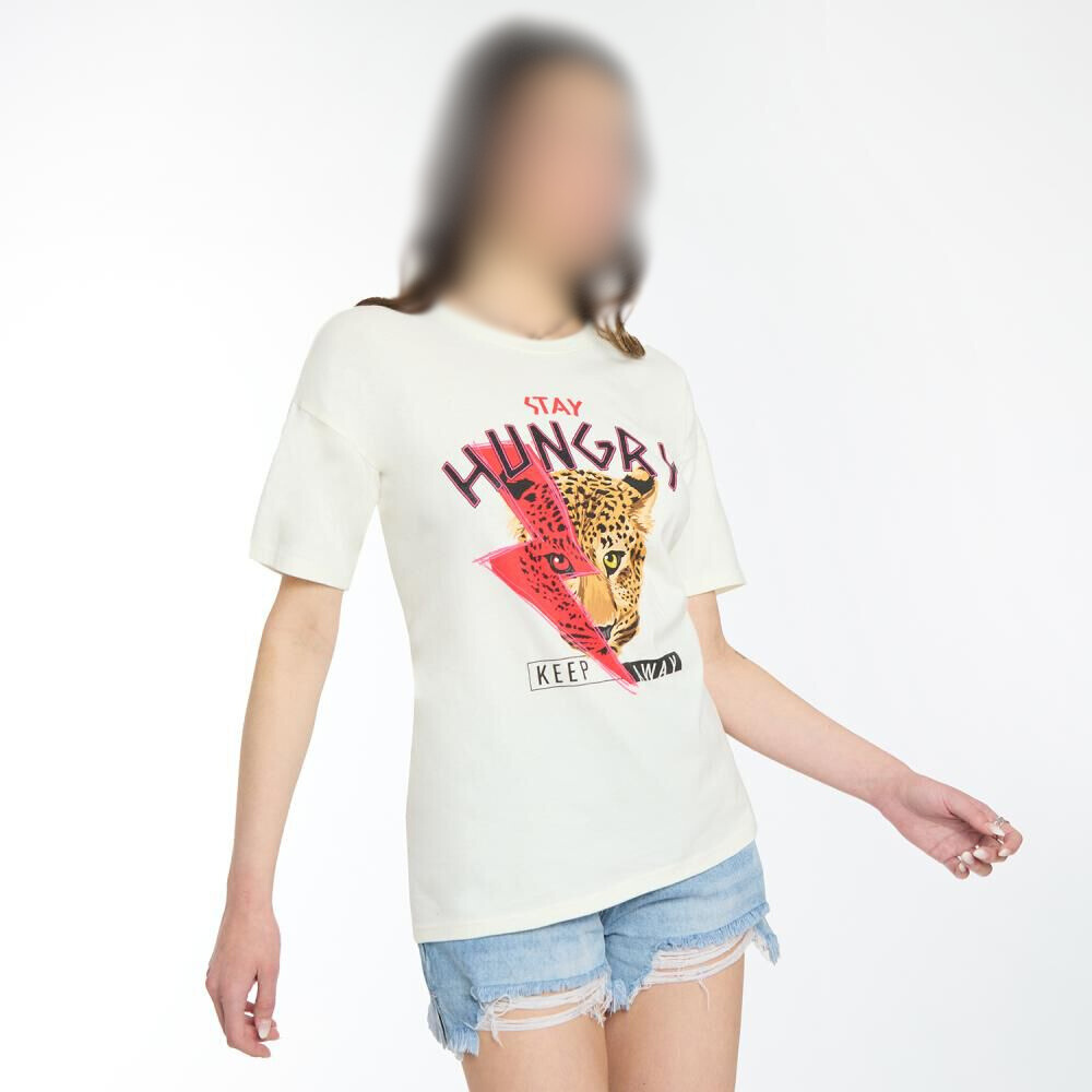 Polera Estampada Manga Corta Cuello Redondo Mujer crudo