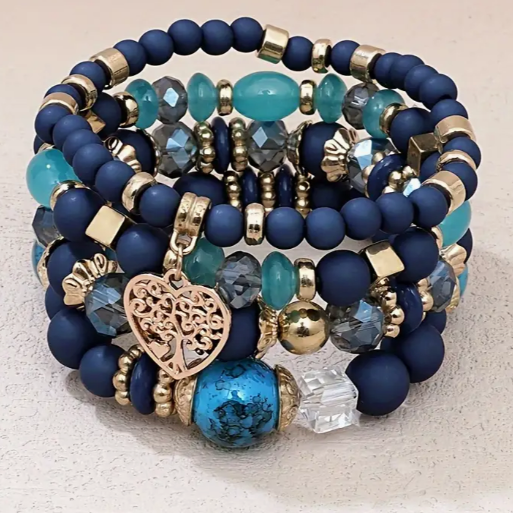 Juego de cuatro pulseras arbol de corazon azul oscuro