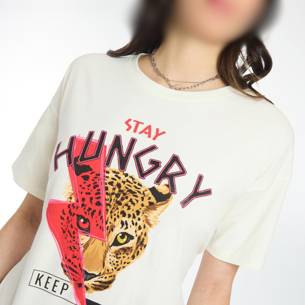 Polera Estampada Manga Corta Cuello Redondo Mujer crudo