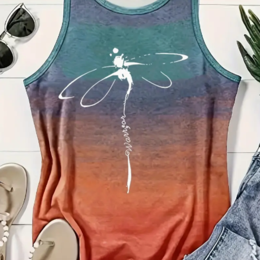 Polera sin Mangas con Estampado de Libélula