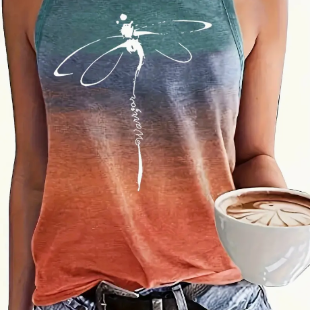 Polera sin Mangas con Estampado de Libélula