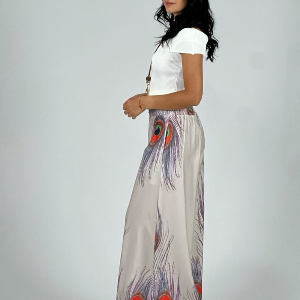 Palazzo Estampado Boho Beige Viscosa