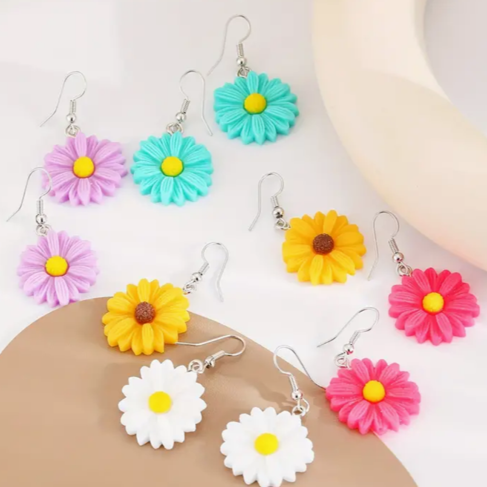 5 Pares, Pendientes Colgantes De Flores De Margarita