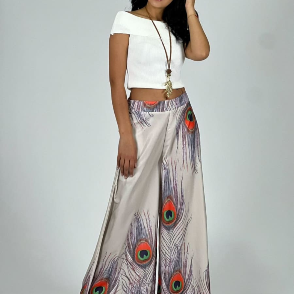 Palazzo Estampado Boho Beige Viscosa