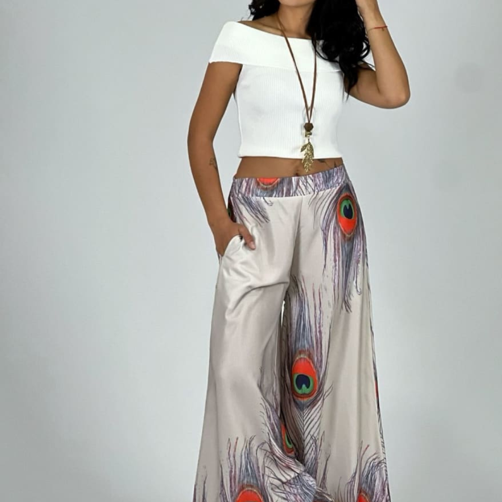 Palazzo Estampado Boho Beige Viscosa