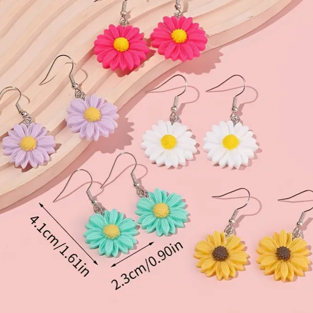 5 Pares, Pendientes Colgantes De Flores De Margarita