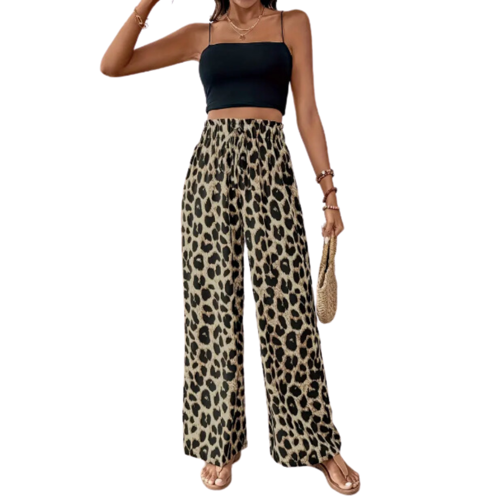 Pantalones Anchos de Estampado de Leopardo