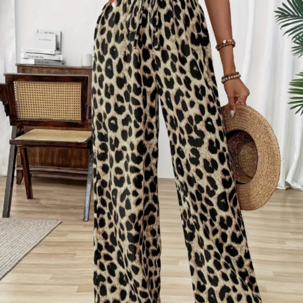 Pantalones Anchos de Estampado de Leopardo