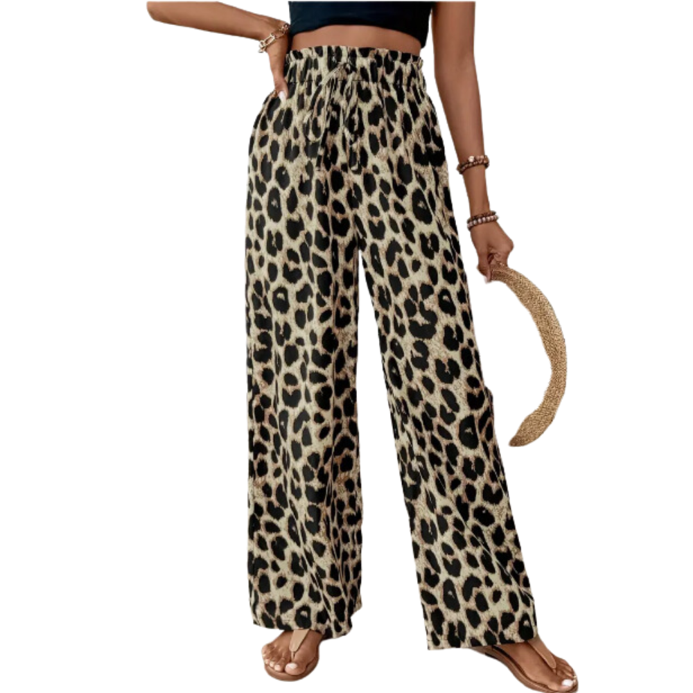 Pantalones Anchos de Estampado de Leopardo