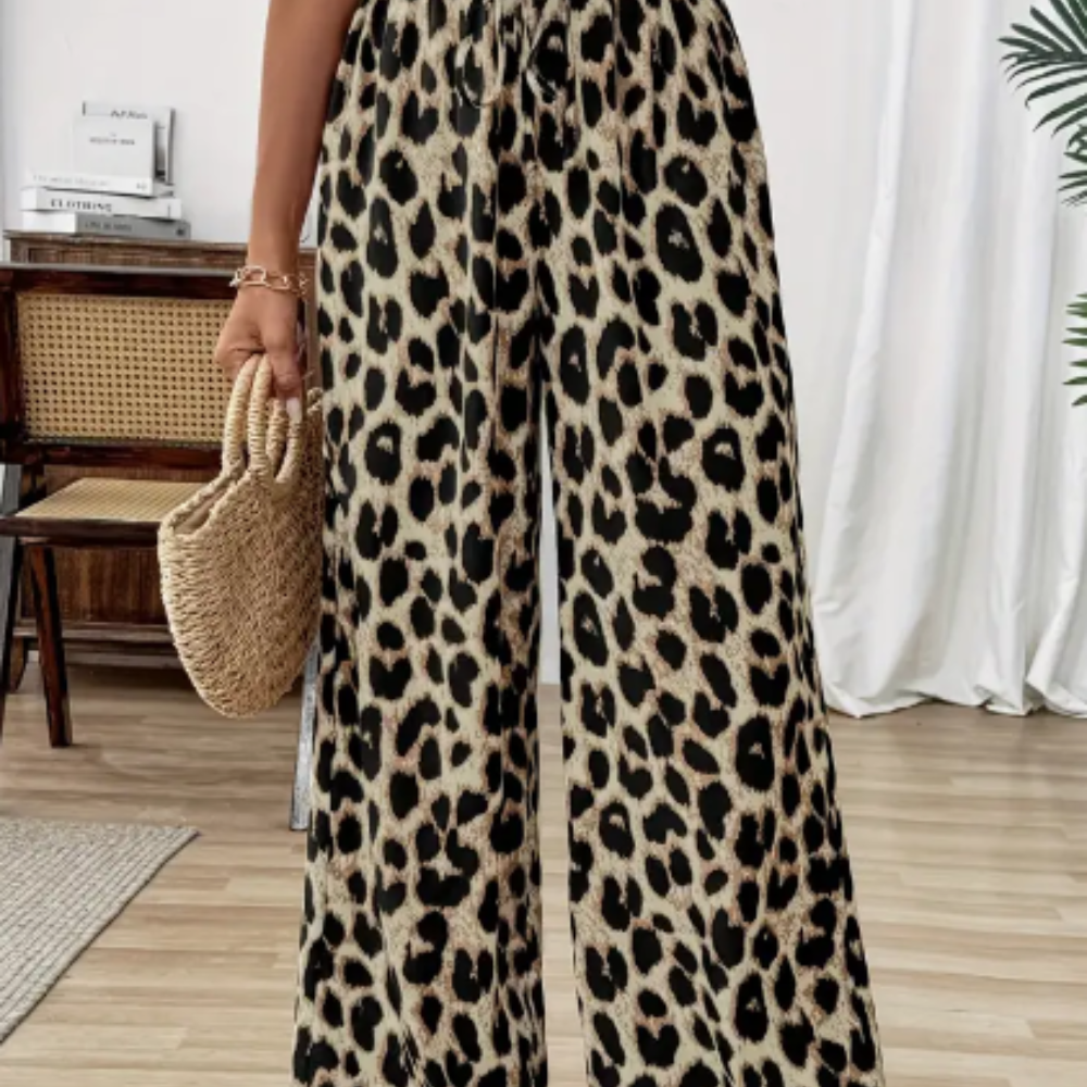 Pantalones Anchos de Estampado de Leopardo