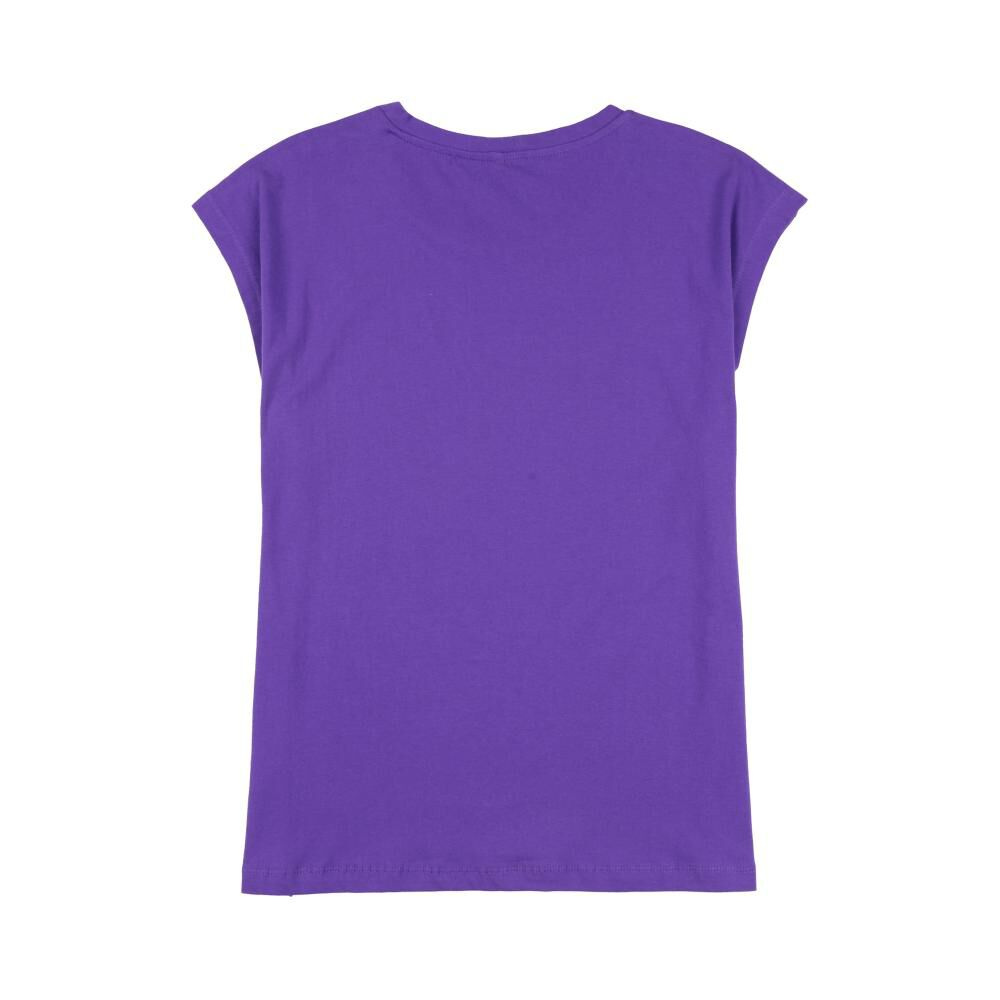 Polera Lisa Estampado Delantero Manga Corta Cuello Redondo Mujer morado