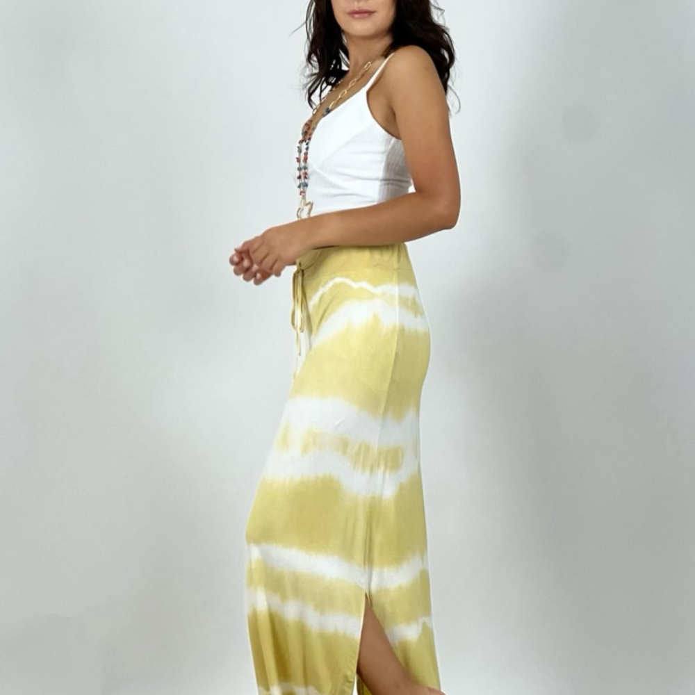 Falda Amarrada Tie Dye Aberturas Laterales Mostaza