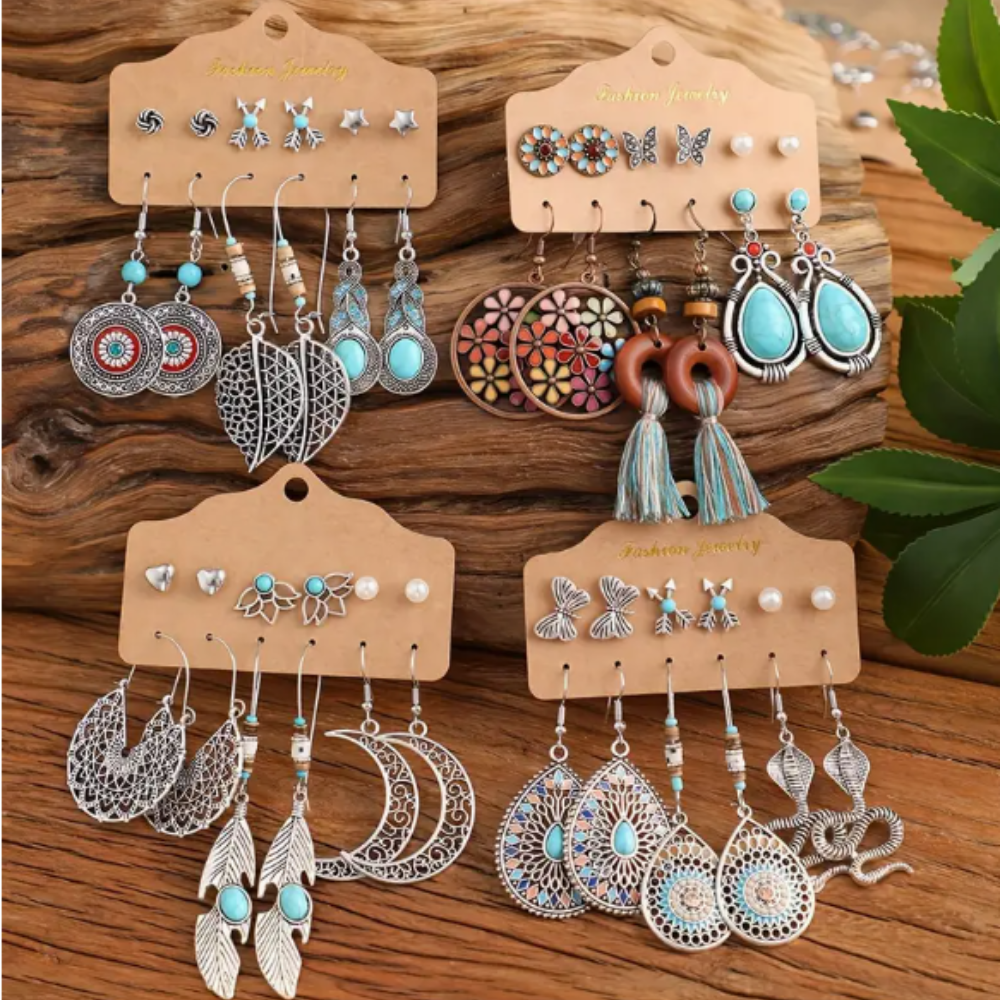6 Pares de Conjuntos de Pendientes de Estilo Retro Bohemio flor hueca