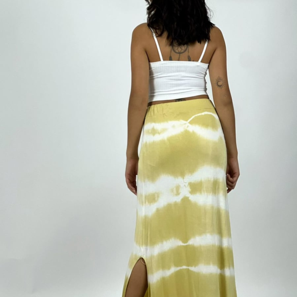 Falda Amarrada Tie Dye Aberturas Laterales Mostaza
