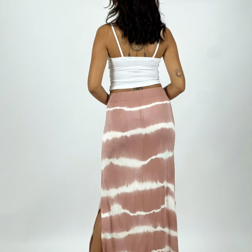 Falda Amarrada Tie Dye Aberturas Laterales Palo Rosa