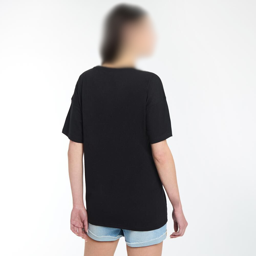 Polera Estampada Manga Corta Cuello Redondo Mujer negro satín
