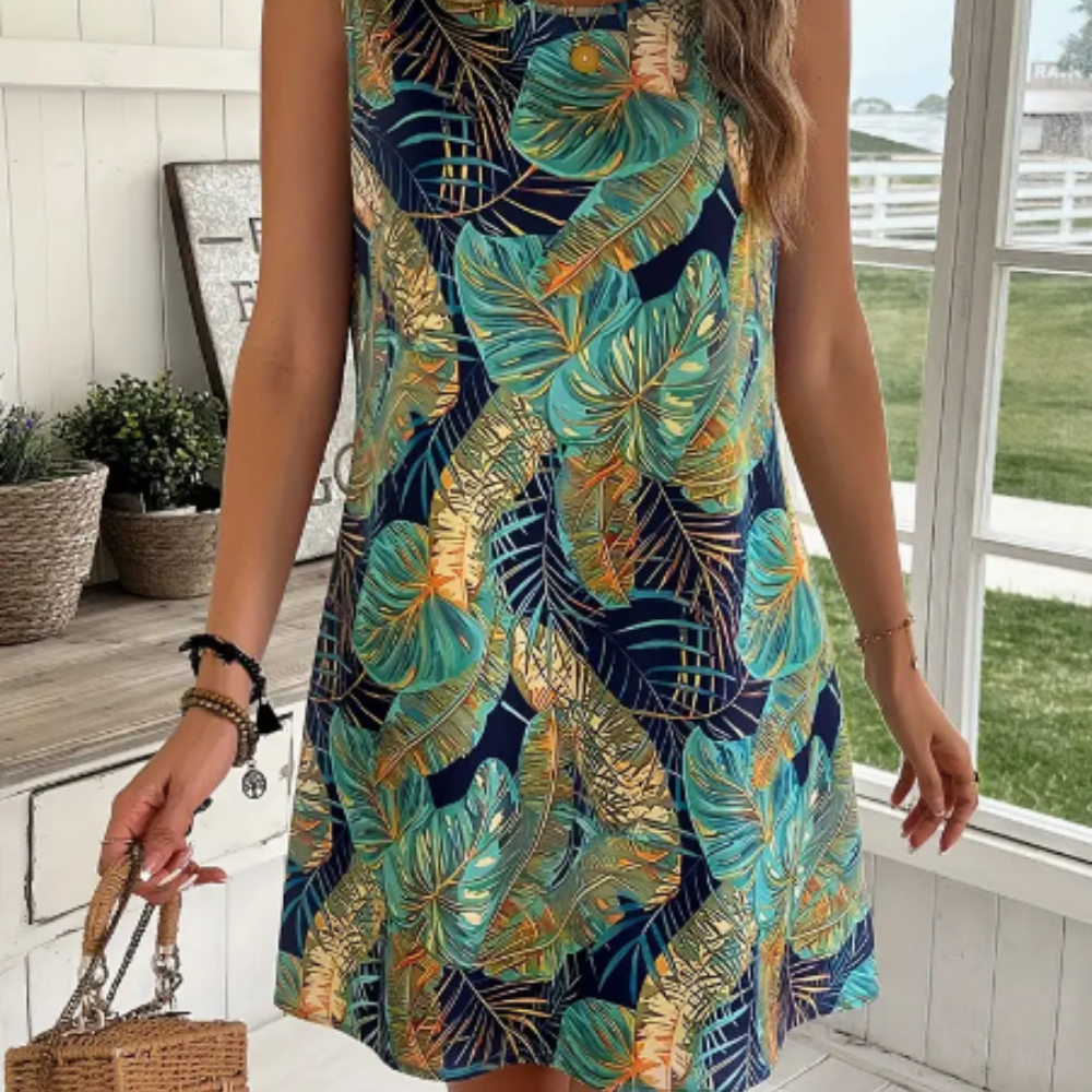 Vestido sin mangas con estampado de hojas tropicales