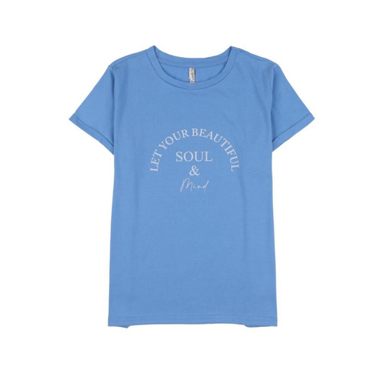 Polera Estampada Manga Corta Cuello Redondo Mujer celeste oscuro