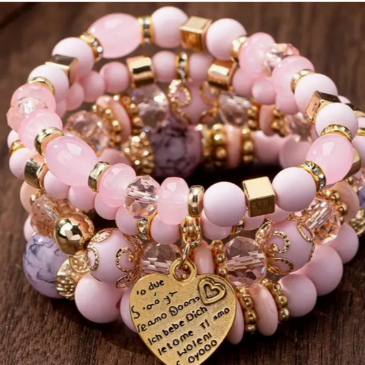 Pulseras Vintage y Étnicas de Múltiples Capas corazón rosa