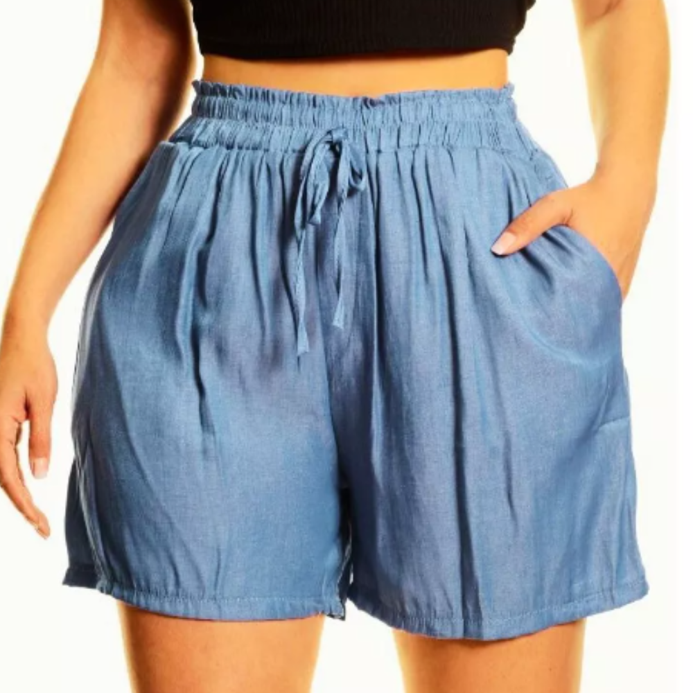 Short Mujer, Tela Tipo Jeans  Azul Claro