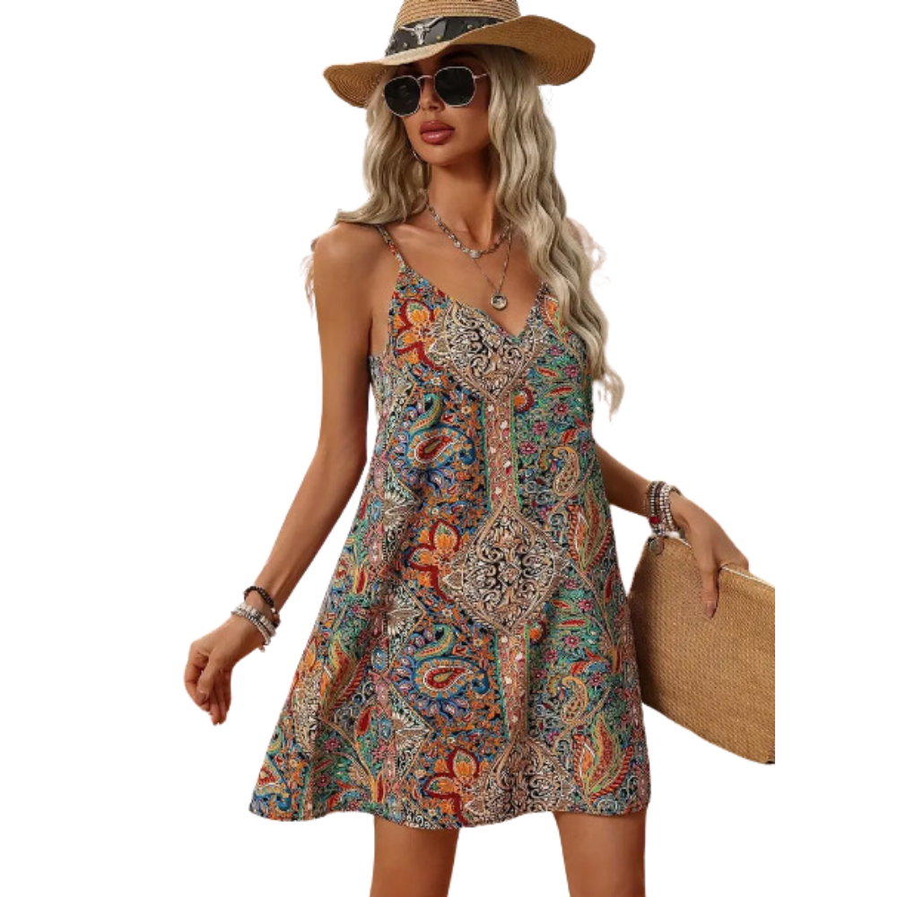 Vestido Camisola con Escote en V y Estampado Paisley