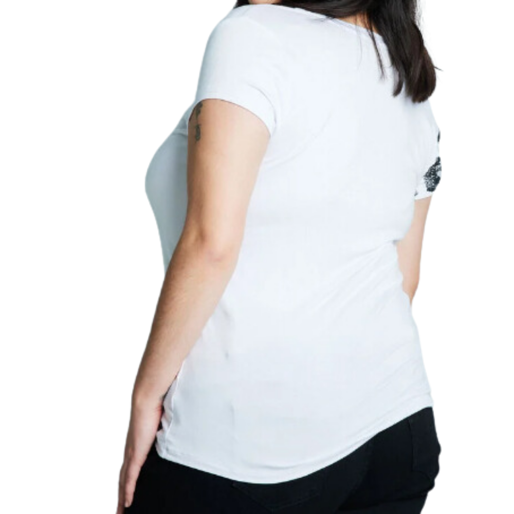 Polera Básica Escote Redondo Estampado Brillos blanco