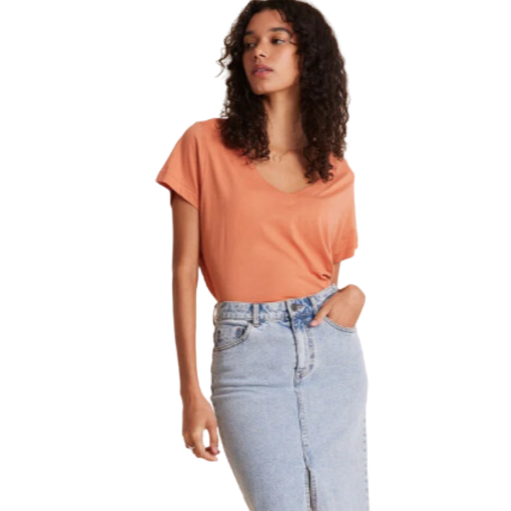 Polera Escote En V Básica Algodón Pima naranja