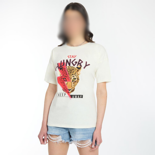 Polera Estampada Manga Corta Cuello Redondo Mujer crudo