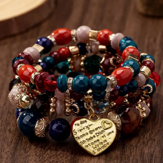 Pulseras Vintage y Étnicas de Múltiples Capas corazón Policromo