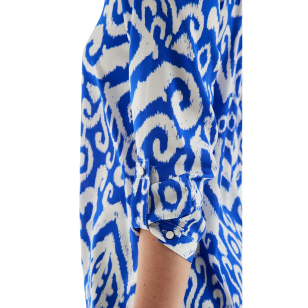 Blusa Estampada Manga Con Roll Up AZUL