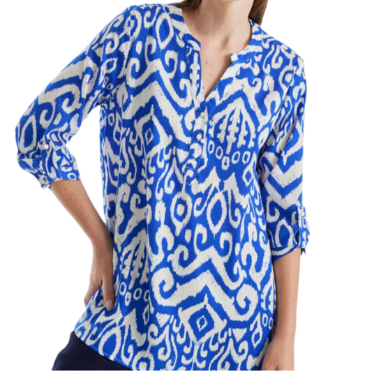 Blusa Estampada Manga Con Roll Up AZUL