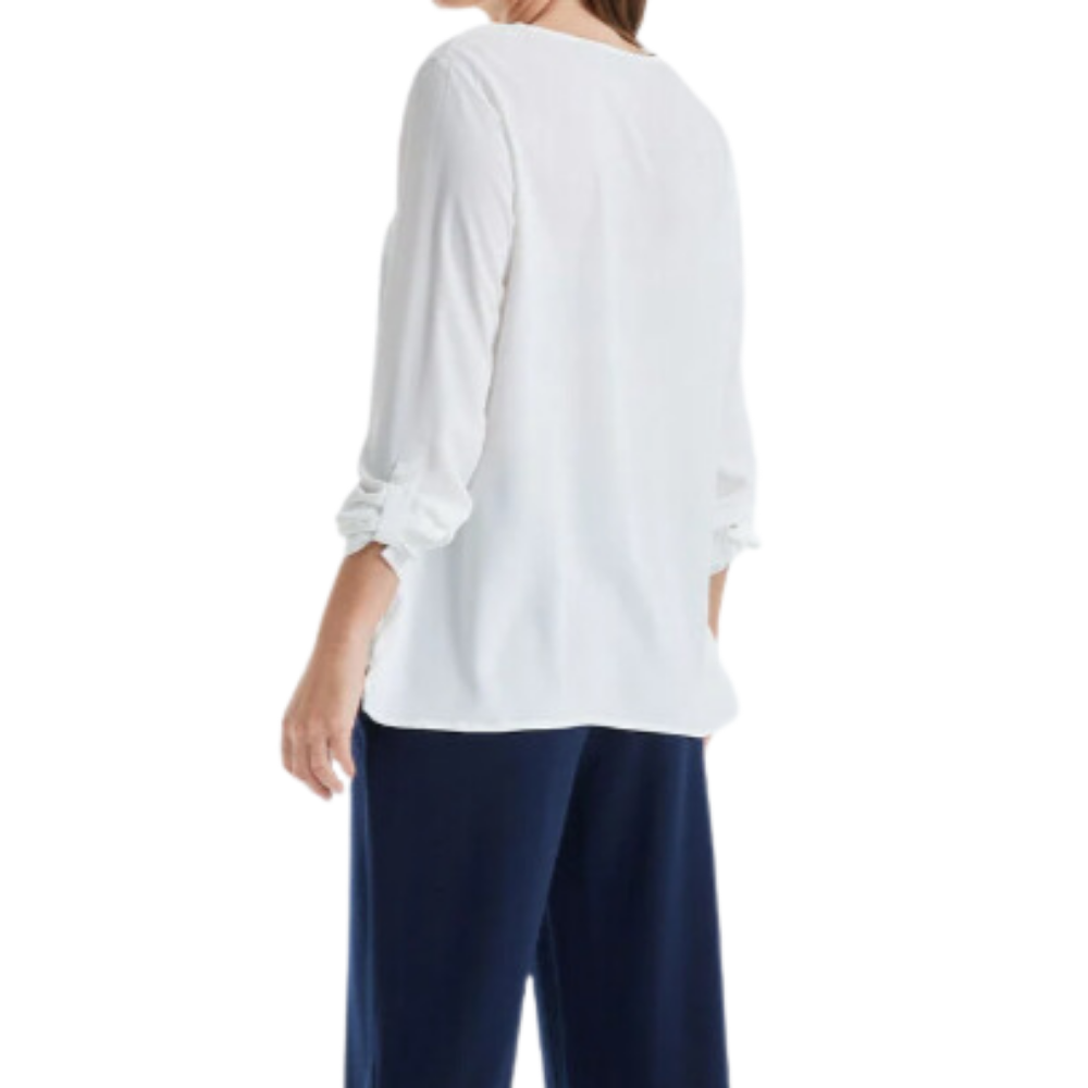 Blusa Escote V Pliegue Centro Y Boton Decorativo blanco