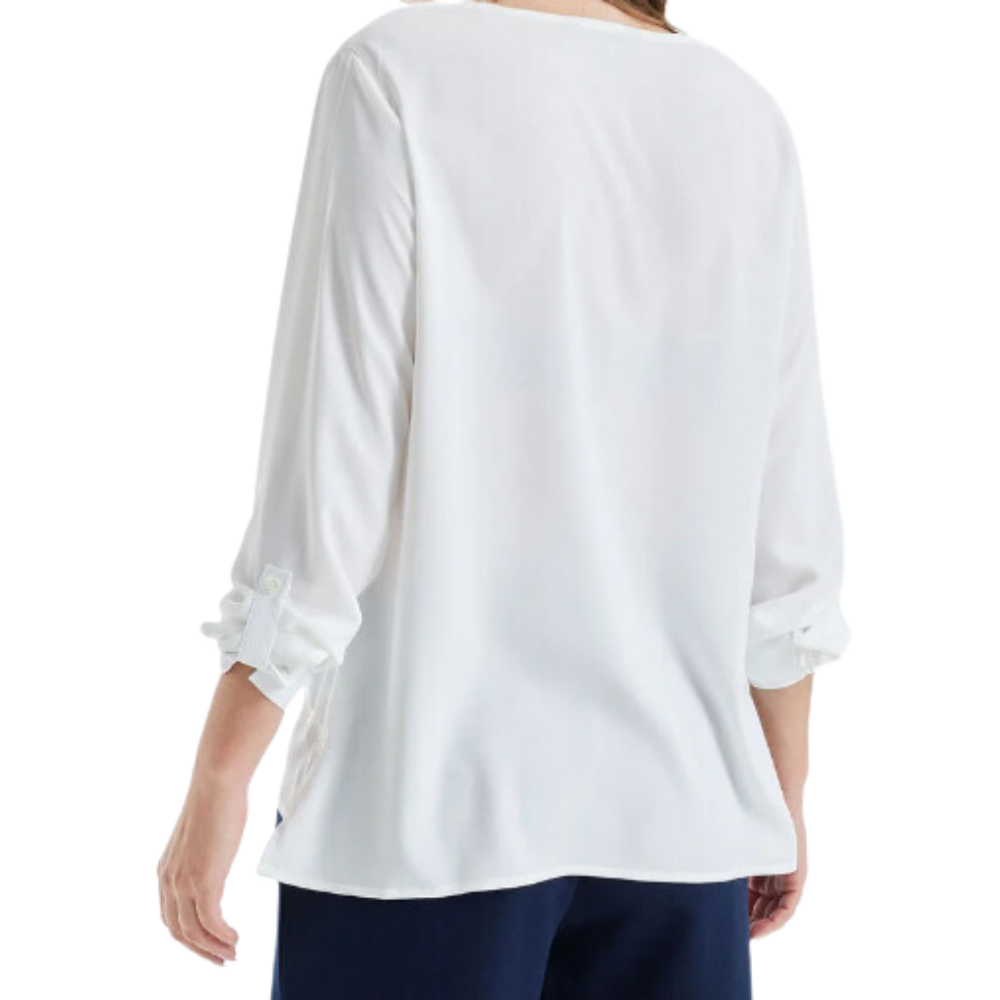 Blusa Escote V Pliegue Centro Y Boton Decorativo blanco