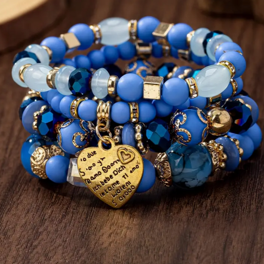 Pulseras Vintage y Étnicas de Múltiples Capas corazón azul