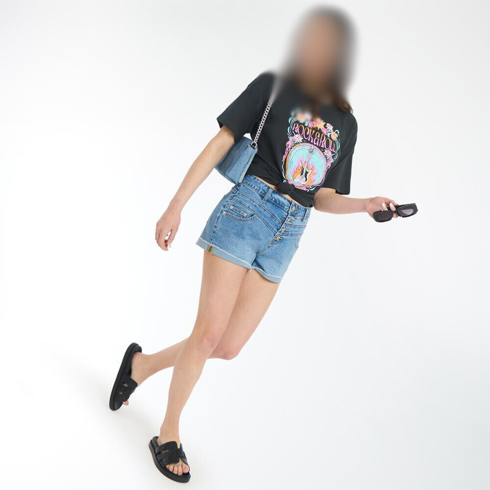 Polera Estampada Manga Corta Cuello Redondo Mujer Oxido