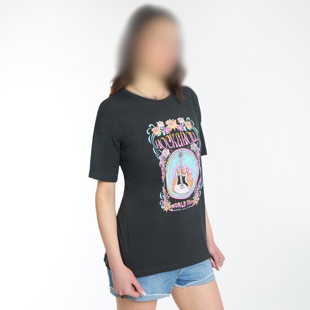 Polera Estampada Manga Corta Cuello Redondo Mujer Oxido