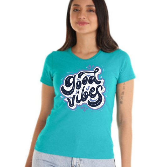 Polera 100% algodón mujer calipso estampado “GOOD VIBES”
