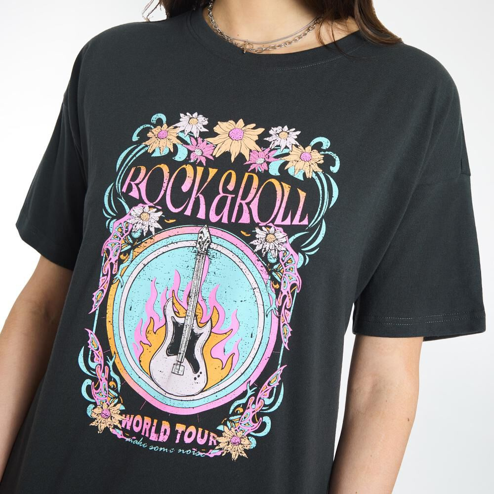Polera Estampada Manga Corta Cuello Redondo Mujer Oxido