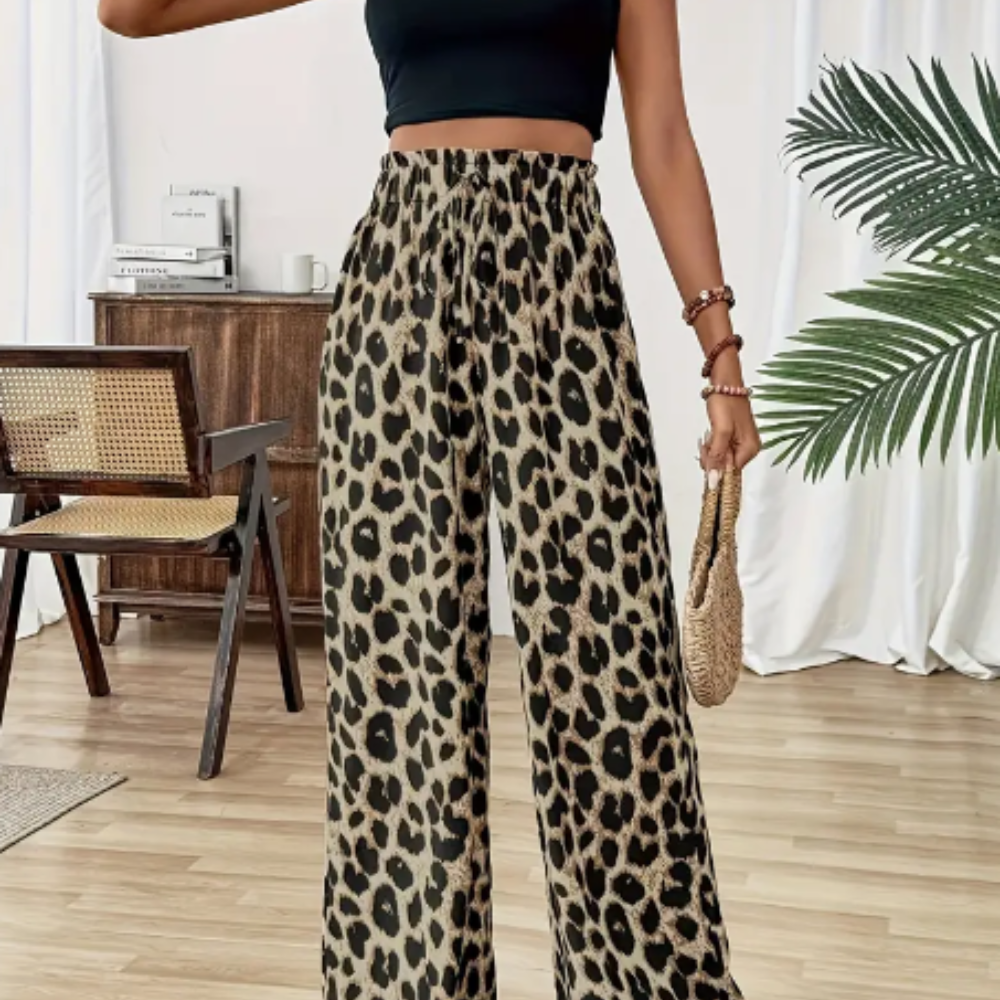 Pantalones Anchos de Estampado de Leopardo