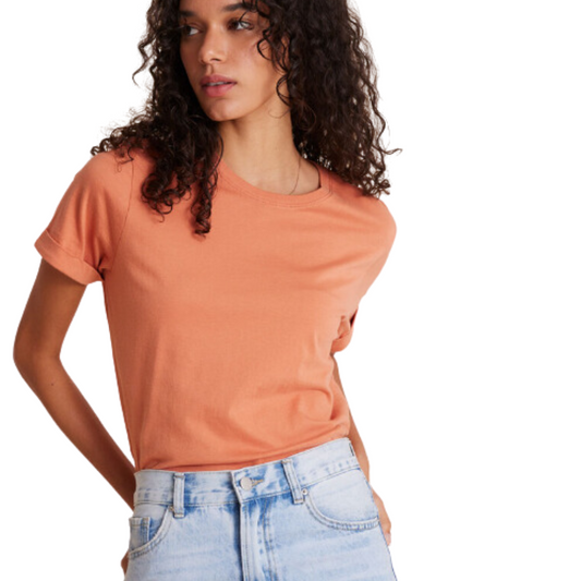 Polera Cuello Redondo Básica Algodón Pima naranja