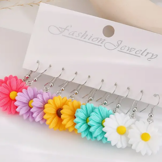 5 Pares, Pendientes Colgantes De Flores De Margarita