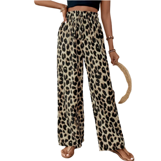 Pantalones Anchos de Estampado de Leopardo